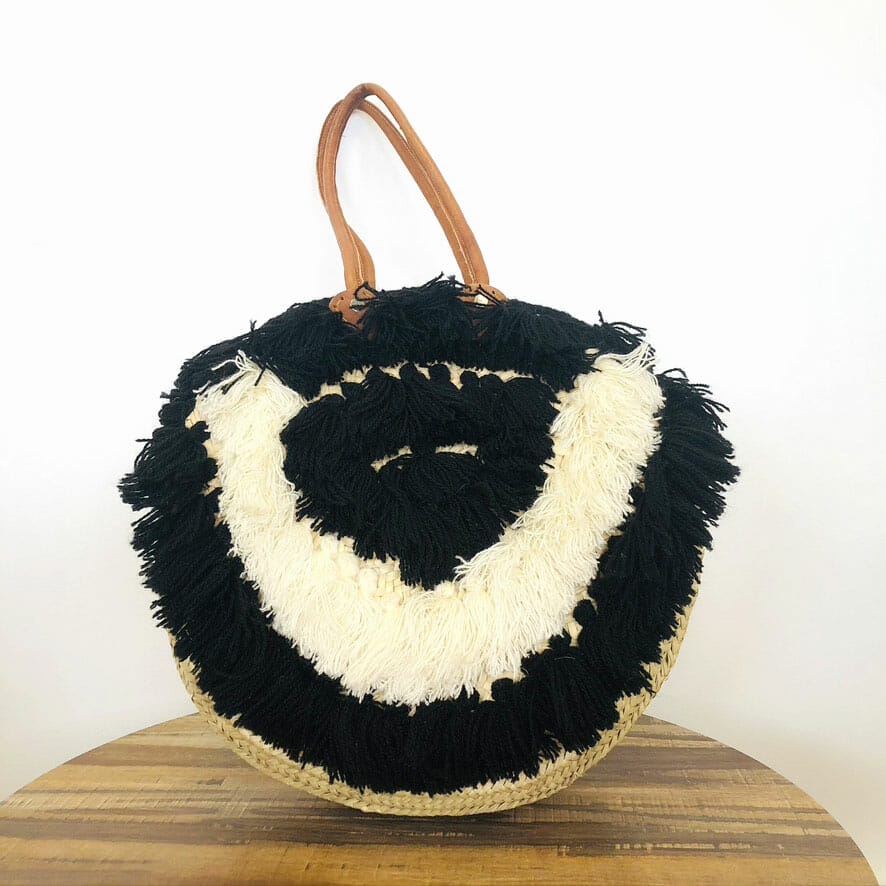 Sac rond paille clearance noir