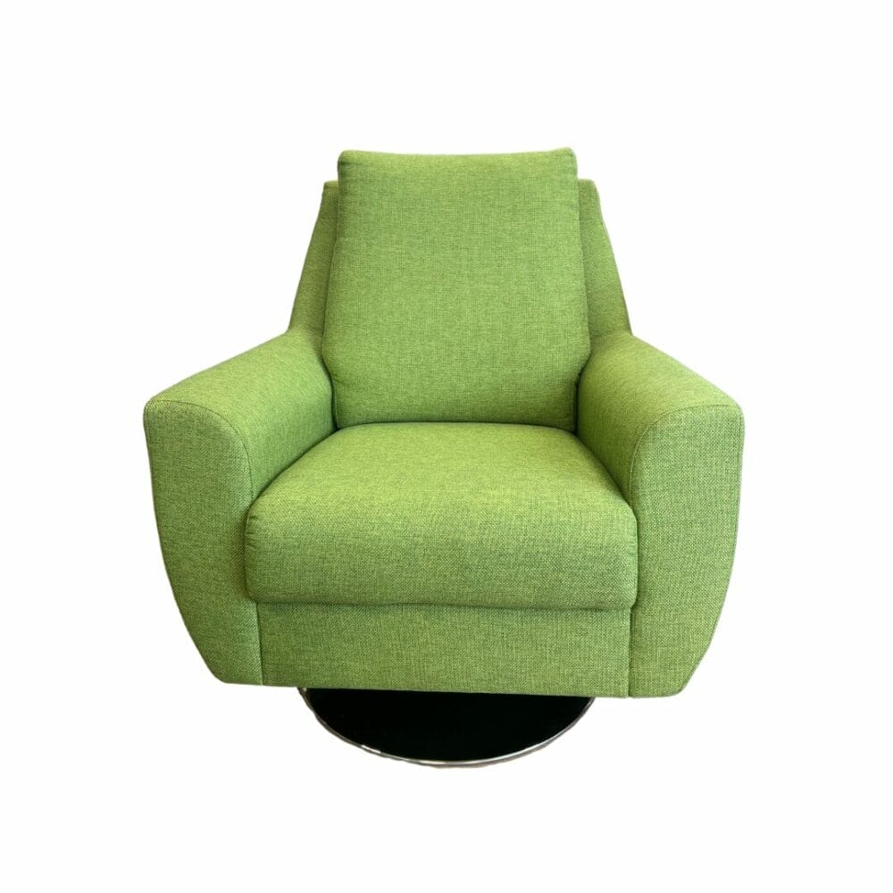fauteuil en tissu vert pistache pivotant sur pied chrome décoration boutique plume magasin de déco rouen le petit quevilly normandie