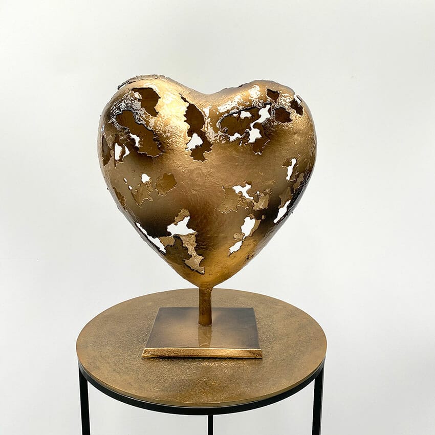 Cœur sculpture métal recyclé décoration tendance boutique plume magasin de décoration Rouen le petit quevilly sculpture cœur doré métal recyclé