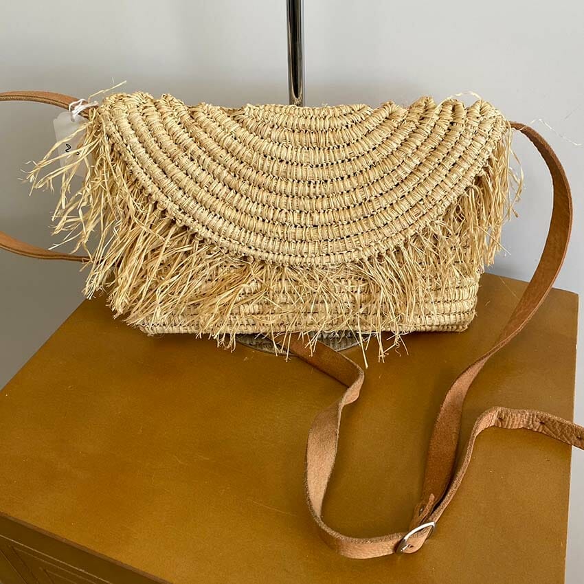 Sac bandouliere raphia Plume Decoration