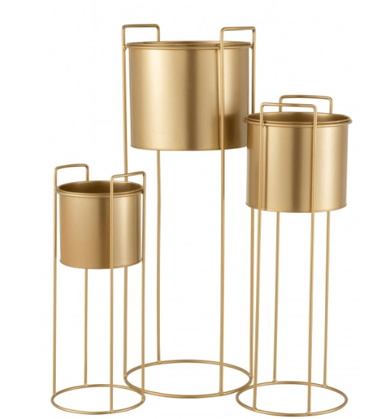 Set de 3 cache-pots sur pied en métal or décoration boutique plume magasin de décoration Rouen le petit quevilly normandie