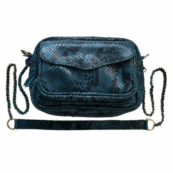 sac en cuir effet python couleur bleu artisanal boutique Plume magasin de déco Le petit Quevilly Rouen Normandie