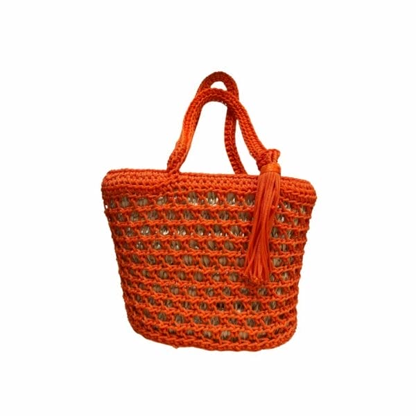 Sac paille/crochet en corde orange moyen modèle boutique plume magasin de décoration Rouen le petit quevilly Normandie