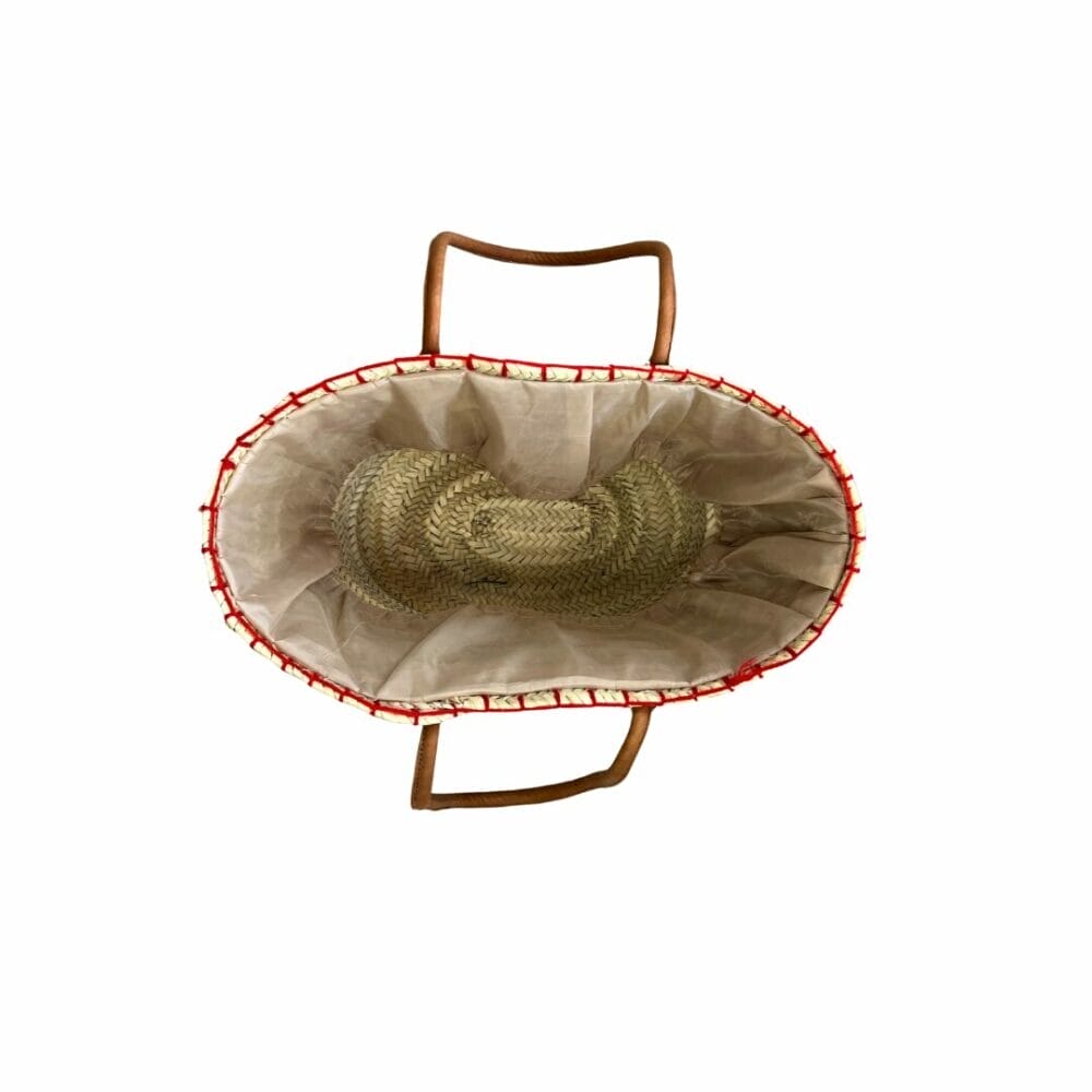 Cabas paille avec anse en cuir et motif brodé boutique Plume magasin de déco Rouen Le petit Quevilly Normandie