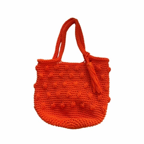sac tote bag au crochet corde avec boule orange artisanal boutqieu Plume magasin de déco rouen le petit quevilly Normandie