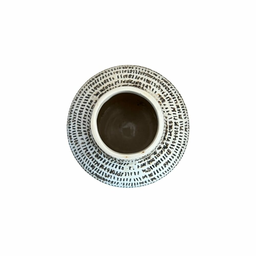 Vase Nour en grès blanc strié noir décoration boutique plume magasin de déco Rouen le petit quevilly normandie