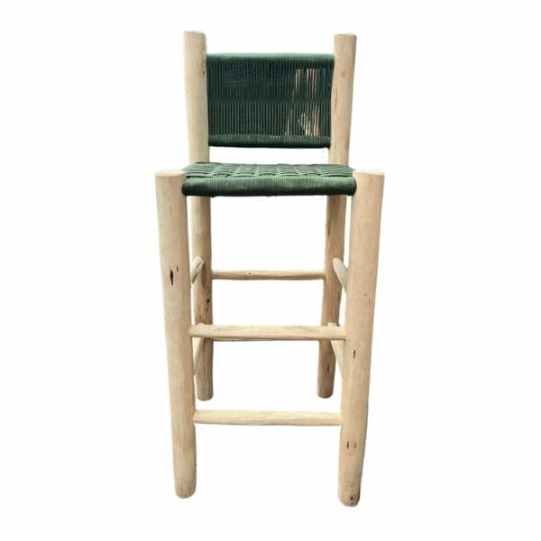 chaise de bar artisanale en bois massif et corde tressée kaki décoration boutique plume magasin de déco rouen le petit quevilly normandie