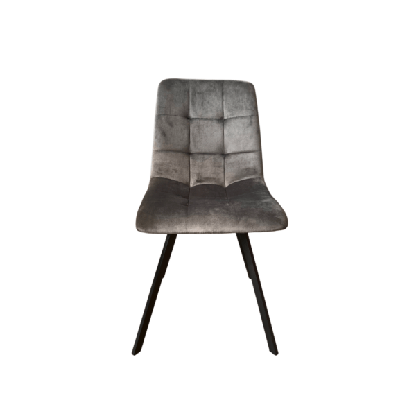 Chaise matelassée gris foncé avec pieds noirs meuble décoration boutique Plume magasin de déco Rouen le petit quevilly normandie