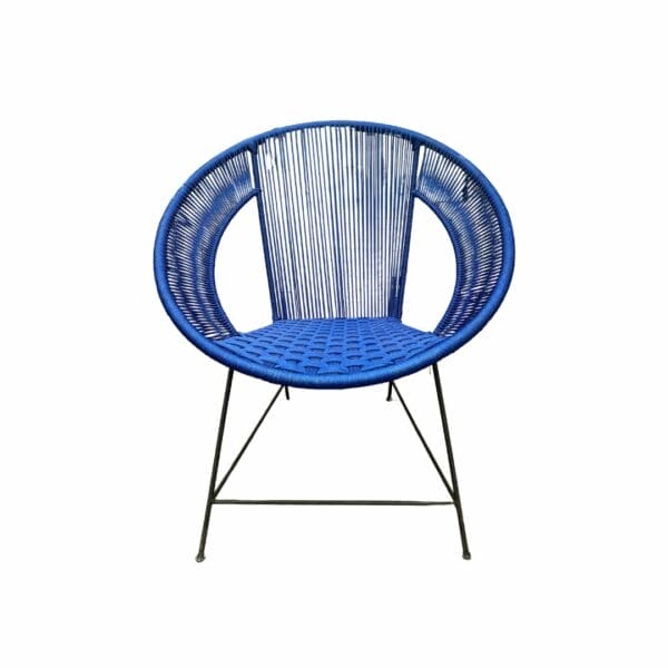 fauteuil en corde tressée et fer forgé bleu majorelle artisanal décoration interieure et extérieure boutique plume magasin de décoration Rouen le petit quevilly normandie