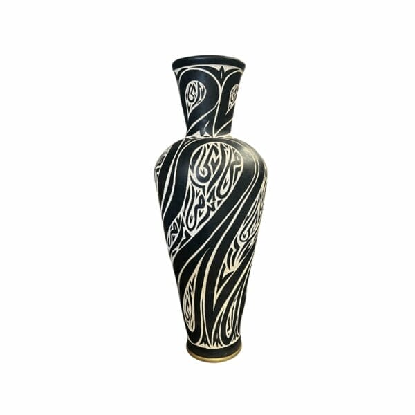 jarre marocaine artisanale noire et blanche sculptée à la main 1m30 déco interieure et extérieure boutique plume magasin de décoration Rouen le petit quevilly normandie