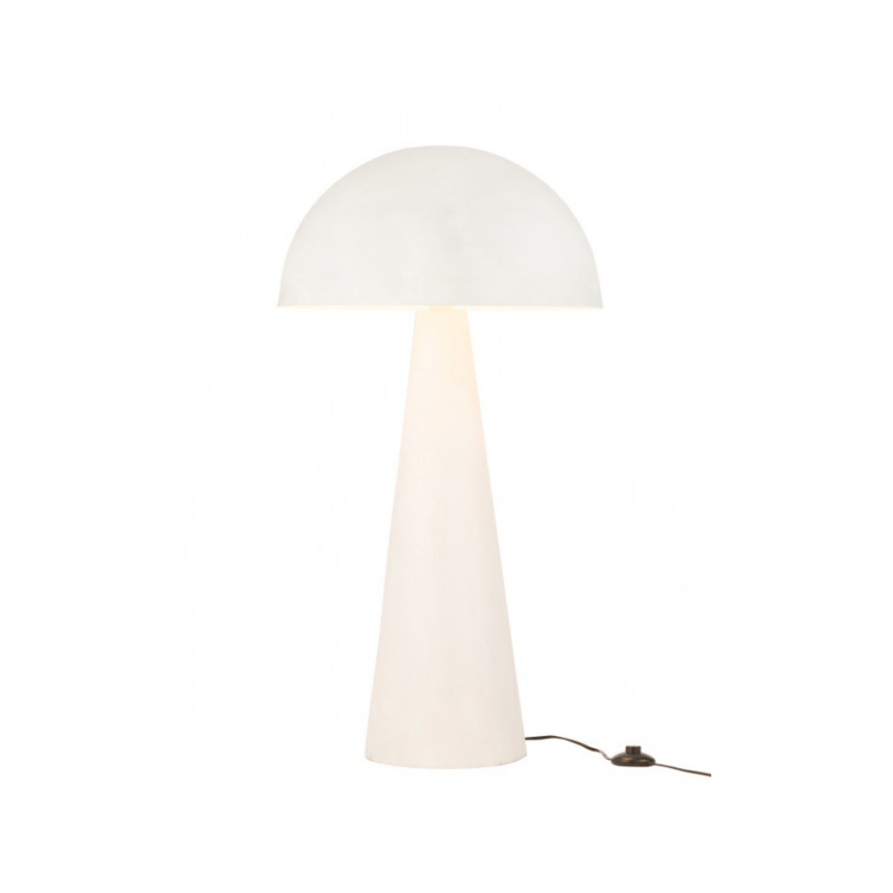 Lampe champignon en métal blanc mat XXL allumée décoration luminaire de la boutique plume magasin de déco rouen le petit quevilly normandie