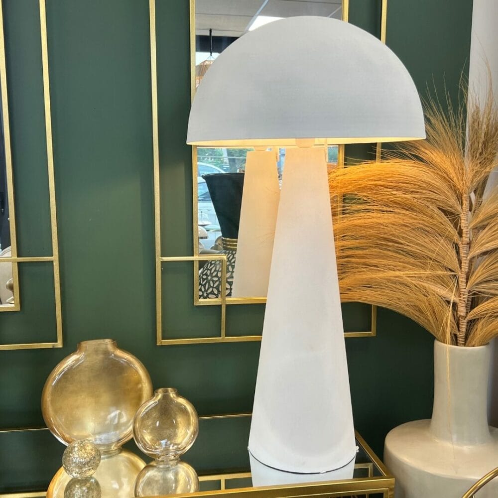 Lampe champignon en métal blanc mat XXL décoration luminaire de la boutique plume magasin de déco rouen le petit quevilly normandie