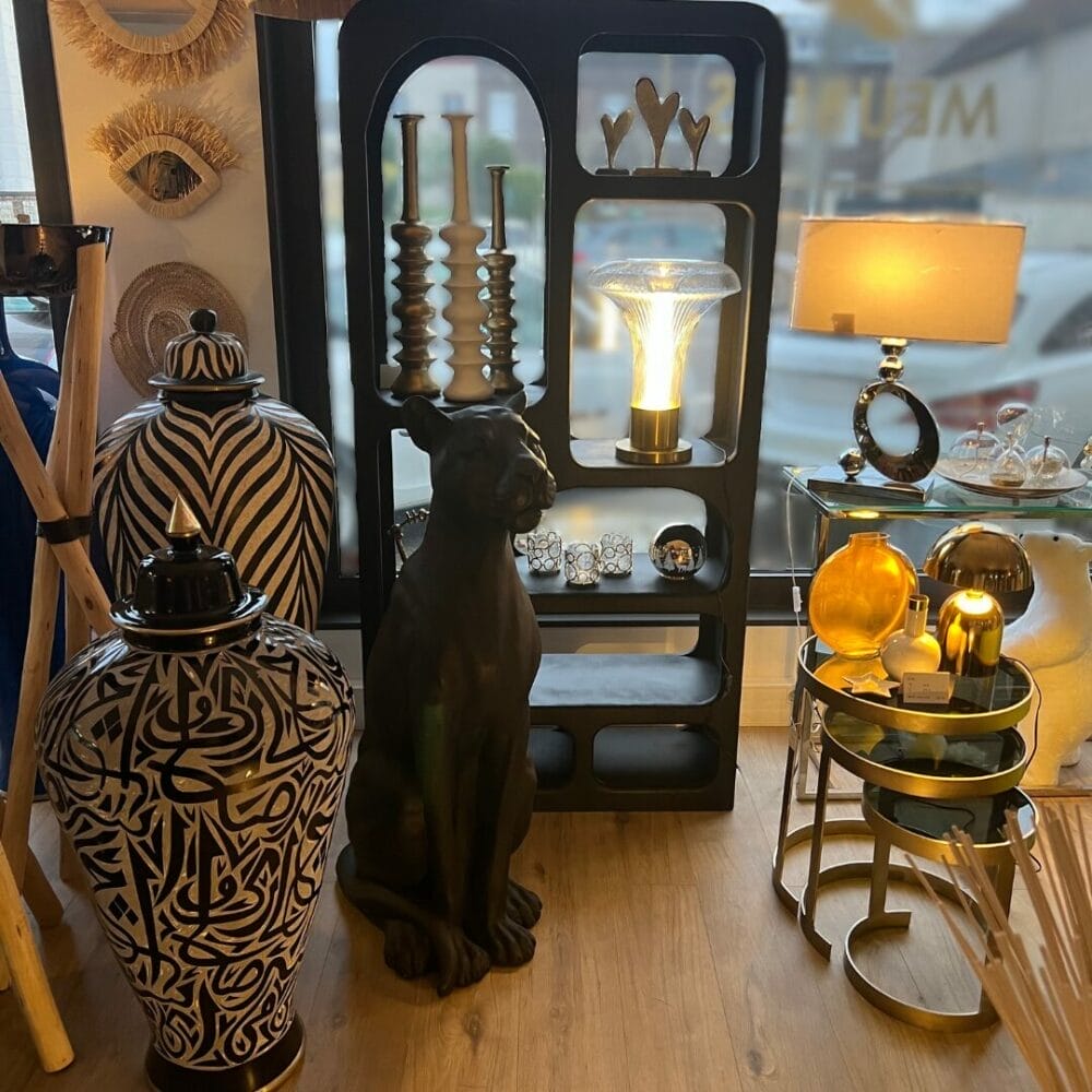 étagère en bois de manguier noir design et tendance, meuble de la boutique plume magasin de déco rouen le petit quevilly normandie