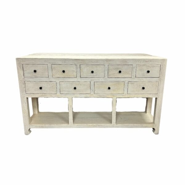 console en bois blanche à 9 tiroirs meuble décoration de la boutique plume magasin de deco à rouen aux docks76 normandie