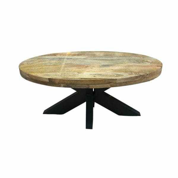 Table basse ovale en manguier avec pied mikado en métal noir meuble décoration de la boutqiue Plume magasin de déco aux docks76 à Rouen normandie
