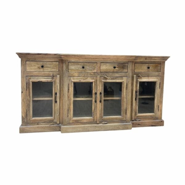 Buffet en manguier avec 4 vitrines et 4 tiroirs un meuble décoration de la boutique plume un magasin de déco aux docks76 à Rouen normandie